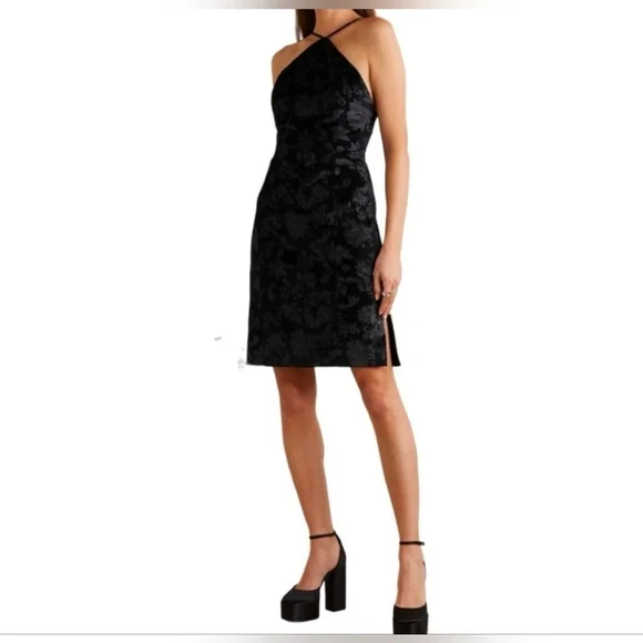 NWT Rag & Bone Retro Floral fara velvet black Halter Slit dress Size 6 - Picture 8 of 16